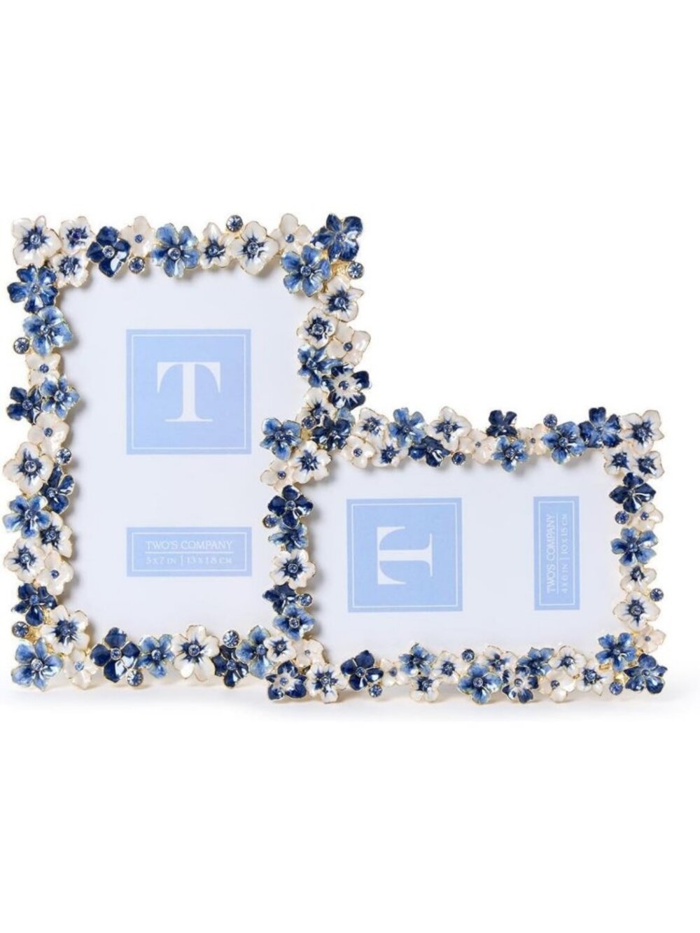 Hand-Painted Enamel Hydrangea Photo Frames Set of 2 with Crystal Jewels, 4x6
